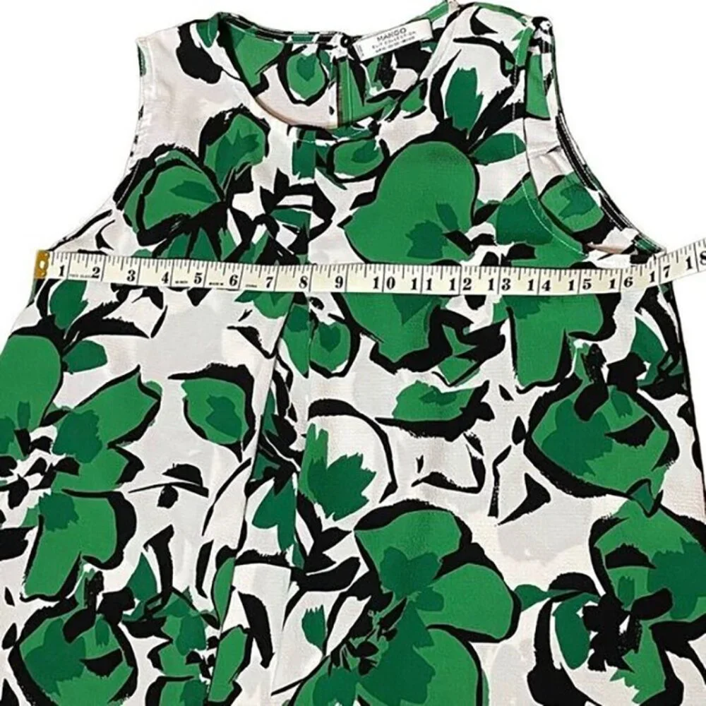 MANGO SUIT Collection Green and White Floral Sleeveless Blouse - Picture 5 of 5